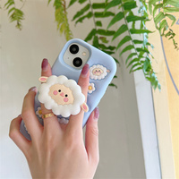 Coque de téléphone Kawaii en silicone souple avec support mouton bleu moelleux pour iPhone 18 17 Pro Max 16 15 14 13, protection et prise en main améliorées