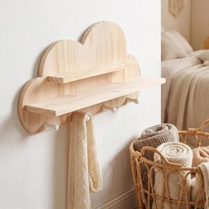 Crochets porte-clés en bois massif en forme de nuage pour entrées, rangement mural en forme de boîte mystère et présentoir, support pour bougies parfumées. - Product Image 2