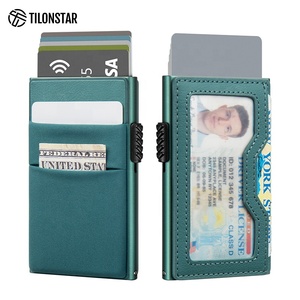 TILONSTAR TVC326 - Tarjetero Delgado de Aluminio con Logotipo Personalizado, Funda para Tarjetas de Identificación, Bloqueo RFID, Porta Tarjetas de Crédito Metálico con Sistema Pop-up - Product Image 1