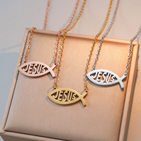 Collares de Joyería de Moda de Acero Inoxidable Chapado en Oro, Resistentes al Agua, con Colgante de Pez Jesús Cristiano Religioso, para Mujeres y Hombres, Venta al por Mayor