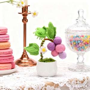 Pianta di Vite in Vaso, Fiori Artificiali per un Ambiente Accogliente, Bouquet all'Uncinetto in Puro Cotone, Fiori Artificiali con un Significato Profondo - Product Image 5