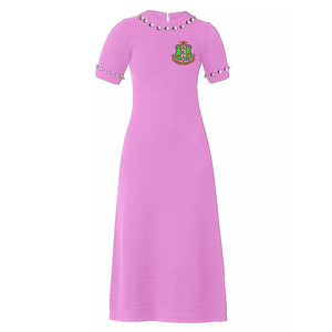 Abito da donna in maglia a maniche corte rosa abito di perle maglioncino personalizzato OEM ODM produttore da donna - Product Image 1