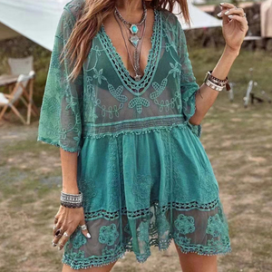 Robe de plage en dentelle, sexy, ample, vacances, bikini, protection solaire, style bohème, costumes de bain pour femmes, F-1395, <span class=keywords><strong>2023</strong></span> - Product Image 5