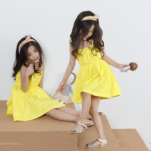 China Kids Girls Clothing Wholesale Children Yellow Color Dress - Product Image 1