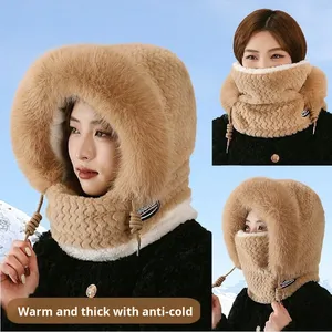 Masque d'écharpe de cou en peluche coupe-vent tout-en-un pour femmes automne hiver cyclisme <span class=keywords><strong>cagoule</strong></span> avec protection des oreilles chaude caractéristique respirante - Product Image 3