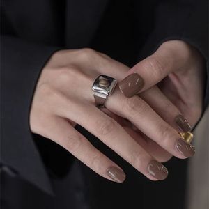 S925 Pure Silver Geometric Square <b>Ring</b> Open <b>Adjustable</b> Unisex Everyday Wear Jewelry - Product Image 2