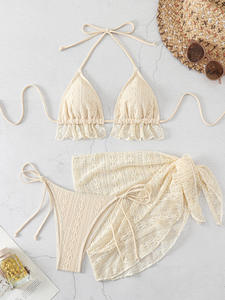 ชุดบิกินี่ลายสัตว์ 2 ชิ้นสำหรับผู้หญิง แบบผูกคอ สายรัดเอว พร้อมผ้าคลุมตาข่ายและกระโปรงชายหาด ชุดว่ายน้ำแห้งเร็ว - Product Image 4