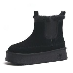 Bottes de neige personnalisées en laine pour femme, semelles épaisses, <span class=keywords><strong>isolation</strong></span> hivernale, cuir givré, antidérapantes, légères, doublure en peluche, montantes à la <span class=keywords><strong>cheville</strong></span> - Product Image 1