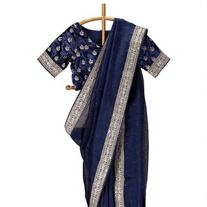 Sari indien moderne pour mariage, hiver et été, tenue de soirée, de mariée, de designer Bollywood, en organza lourd et soie, avec broderie de diamants - Product Image 1