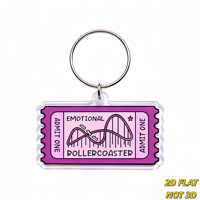 Porte-clés en acrylique « Ticket Rose Montagnes Russes Émotionnelles » – Accessoire de sac et porte-clés pour la sensibilisation à la santé mentale