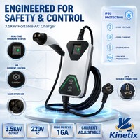 Nouveau chargeur EV portable Kinetix 3,5 kW 16 A NACS Niveau 2, courant réglable, 220 V, IP55, câble de 5 m pour voitures