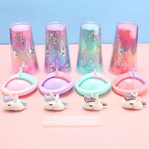 Nouvelle gourde licorne en plastique, mignonne et pratique, avec paille intégrée pour le camping - Product Image 5