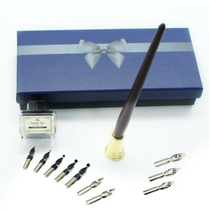 Nuova confezione di legno Set di penne da regalo con <span class=keywords><strong>pennino</strong></span> dorato nero <span class=keywords><strong>inchiostro</strong></span> e 11 pennini calligrafia Set di penne - Product Image 2