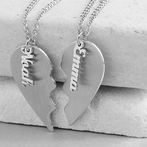 Personalizzato Cuore Spezzato Collana Coppie Dei Monili di per la Fidanzata Fidanzato-Inciso Paio Pendente - Product Image 6