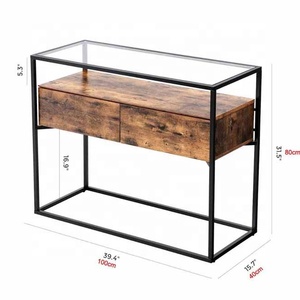 Table <span class=keywords><strong>console</strong></span> d'entrée en verre transparent <span class=keywords><strong>avec</strong></span> <span class=keywords><strong>2</strong></span> <span class=keywords><strong>tiroirs</strong></span> en bois - Product Image 2