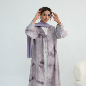 Nouvelle Abaya Ramadan EID 2026 en satin avec nœud papillon imprimé marbré, robe musulmane pour femmes, vêtements islamiques, abaya modeste ouverte pour femmes - Product Image 3