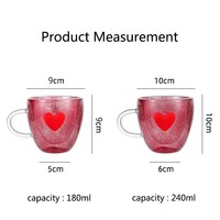 Taza de Vidrio Romántica de Doble Pared con Adorno de Corazón 3D, Resistente al Calor, para Regalo de San Valentín, para Parejas, para Café en Casa