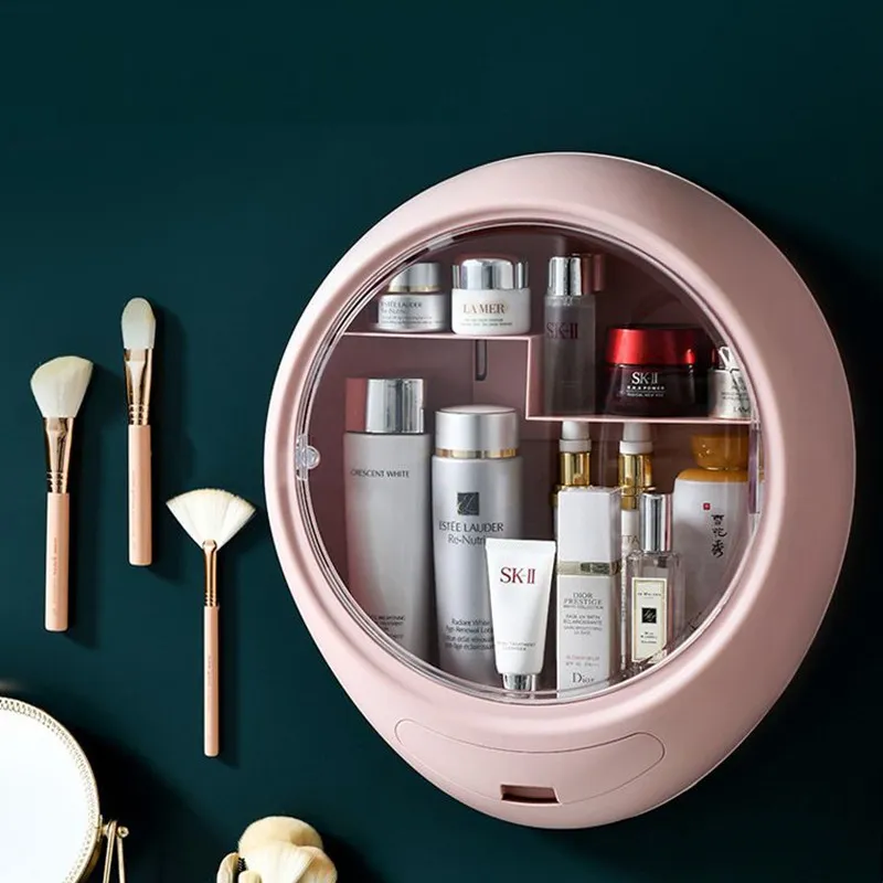 Bathroom Wall-mounted Makeup Organizer Shelf Rack Large Capacity Cosmetic Storage Box Organizer for Women