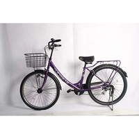 Vélo rétro pour femmes City 24 pouces, 6 vitesses, cadre en acier classique, grand panier, jantes en alliage d'aluminium