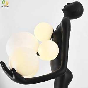 Lámpara <span class=keywords><strong>de</strong></span> Pie LED JYLIGHTING, Estilo Nórdico Creativo, Figura Humana Artística Negra <span class=keywords><strong>de</strong></span> Pie con Bola <span class=keywords><strong>de</strong></span> Nube - Product Image 2