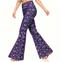 Celana Yoga Wanita Grosir Model High Waist Flare Retro Gothic Motif Bunga Mawar Ungu Celana Legging Bell Bottom Bermotif Botani Gelap