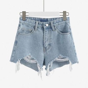 Shorts en <span class=keywords><strong>jean</strong></span> déchirés pour <span class=keywords><strong>femme</strong></span>, été 2026, taille haute, polyvalents, décontractés, coupe droite, boutonnés, effilochés, prix abordable - Product Image 5