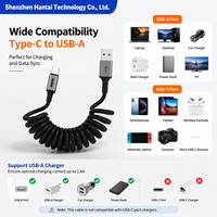 Câble USB-C spiralé HANTAI, cordon de charge durable en nylon tressé pour Android Auto, clavier mécanique de voiture, noir, 3FT