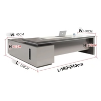 Bureau de direction haut de gamme en MDF 2600 mm avec plateau en verre trempé, hub d'alimentation intelligent, mobilier de bureau professionnel