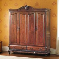 Armoire en bois massif sculpté, style vintage élégant et traditionnel, sur mesure, pour chambre à coucher, grande capacité de rangement, portes à panneaux surélevés