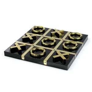 Lucite XO gioco di scacchi oro acrilico Tic Tac Toe Board nero Base classico gioco da tavolo da viaggio per famiglie per bambini e adulti