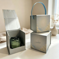 Boîtes d'expédition magnétiques carrées personnalisées avec poignée portable pour bougies et parfums, emballage de luxe pour pots de bougies d'aromathérapie, coffret cadeau