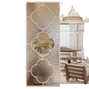 Chinese Style Modern Minimalist Glass Screen Partition Cream Living <b>Room</b> Bedroom Movable Folding <b>Divider</b> Laser Cut Design - Product Image 5