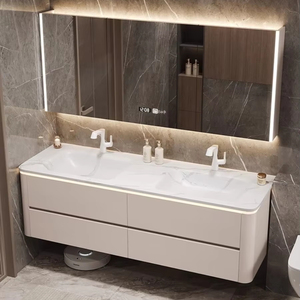 Hiện đại sồi nhà vệ sinh lưu vực Tủ kem gió đá tấm sơn mài đôi bồn tắm gương uốn nóng tích hợp thiết kế phòng tắm - Product Image 1