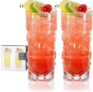 Tiki Style 410ml Highball Glass Vaso de agua elegante ecológico con patrón de mueca de cristal sin plomo Diseño único - Product Image 5