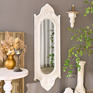 Espejo de Pared Grande Rústico con Marco de Madera Ecológico, Diseño Antiguo Blanco Ornamentado con Decoración Metálica - Product Image 2