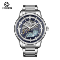 Montre squelette automatique mécanique pour homme OCHSTIN 7010B, cadran à aiguilles lumineuses, boîtier rond en métal de 43 mm, bracelet en acier, résistante à l'eau