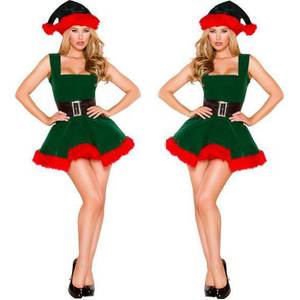 Vestido de árbol de Navidad <span class=keywords><strong>sexy</strong></span> Disfraz de Navidad de mujer para adultos Disfraz de Papá <span class=keywords><strong>Noel</strong></span> de terciopelo verde y rojo con cinturón - Product Image 2