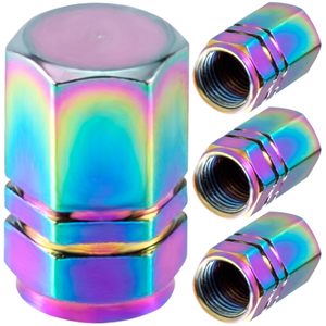 Regenboog iriserende zeshoekige aluminiumlegering ventieldopjes voor auto vrachtwagen motorfiets wiel stofkappen universeel ontwerp - Product Image 1