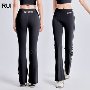 RUIQUWIN Pantalon de yoga rayé taille haute pour femmes avec logo personnalisé Leggings évasés respirants à séchage rapide pour l'entraînement - Product Image 1