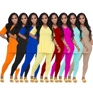 Conjunto de Dos Piezas de Ropa de Mujer para Europa y América, Pantalones Casuales con Abertura Lateral, Manga Corta, Primavera y Verano - Product Image 1