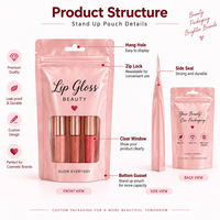 Pochette zippée mate personnalisée avec fenêtre, en aluminium, pour emballage cosmétique de gloss et rouge à lèvres