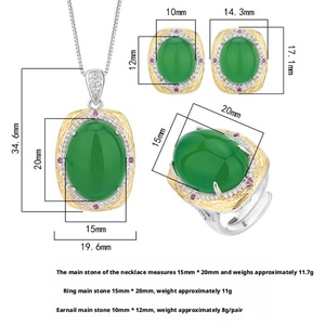 High End Eco-friendly Copper Imitation <b>Jade</b> Necklace Earrings <b>Ring</b> Set 15*20/10*12mm Green Big Zircon Jewelry Sets for Statement - Product Image 2