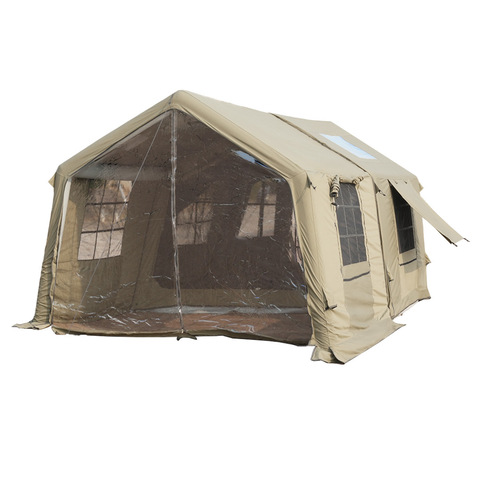 2025 Family Camping Air Tent Green TC Cotton 8+8㎡ Outdoor Rainproof Sunshade Cloth Camping Automatic Luxury Inflatable Tent