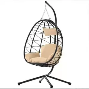 2021 नई डिजाइन आउटडोर फर्नीचर आधुनिक कमाल आराम टोकरी अंडे की कुर्सी आँगन तह रतन फांसी कुर्सी के साथ खड़े हो जाओ