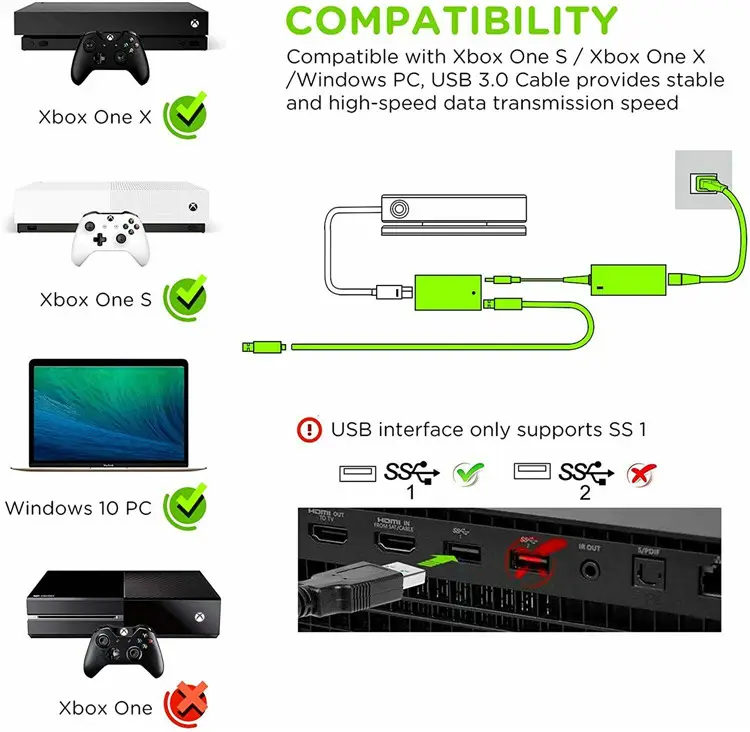 ชุดพัฒนาคอมพิวเตอร์อะแดปเตอร์ Xbox Kinect สำหรับ Xbox One S/xbox One X Windows 8/8.1/10