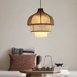 Lustre en rotin E27, luminaire suspendu rond pour salle à manger, style chinois moderne, luminaire d'inspiration Zen - Product Image 5