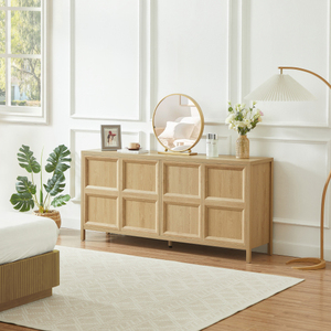 67" Modern Living Room Sideboard Storage Cabinet Tip-On Opening Soft-Close <b>Hinges</b> Tilt-Proof Wall Mount Oak Particle Board - Product Image 3