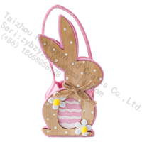 Panier de Pâques en bois et feutre, motif lapin, sac cadeau pour la chasse aux œufs, porte-sucreries, poignée rose, décoration de fête pour enfants