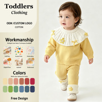 Nouvel ensemble tricoté 2 pièces pour bébés filles automne-hiver, en fibre de viscose adoucie, avec haut à col Peter Pan et bas décoré d'un nœud