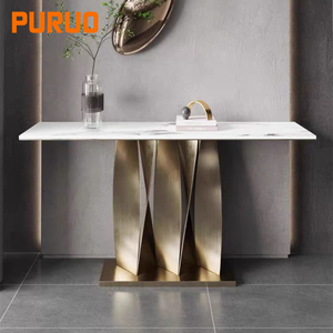 <span class=keywords><strong>Tavolo</strong></span> Consolle d'Ingresso PURUO in Acciaio Inox Dorato con Specchio e Piano in Marmo per Soggiorno e Corridoio - Product Image 4